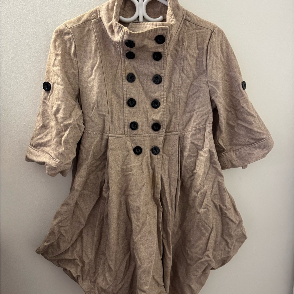 Katie Tan Double-Breasted Coat with Black Buttons (Women’s)